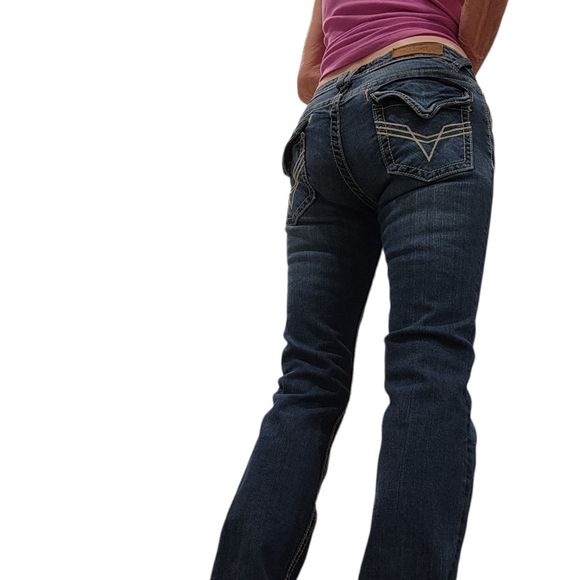 Vigoss Bootcut Blue Denim 5-Pocketed Double Stitch Embellished Womens Jeans 3/4 - Picture 7 of 12